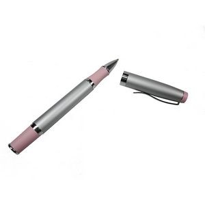 Satin Chrome Roller Ball Pen with Pastel Pink Grip