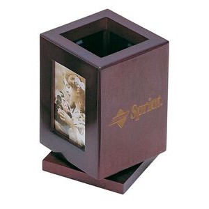 Revolving Pencil Cup w/Three Frames - Rosewood Finish