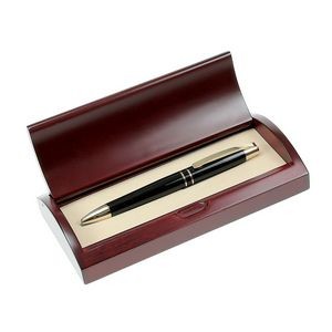 Black Executive Ball Pen in Curved Wooden Gift Box