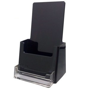Black Tri-Fold Holder w/Business Card Pocket (4 1/4