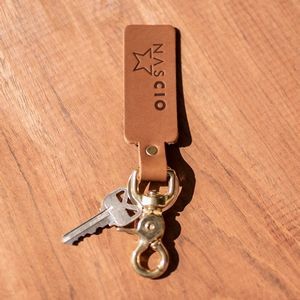 Full-Grain leather Rectangle Keychain w/Brass Scissor Clip and key ring