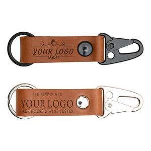 Full-Grain Leather Keychain with HK Clip | Rectangle Size | Made in the USA, Gun clip key chain