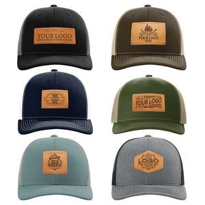 Full-Grain Leather Patches Hats | Trucker Meshback | Choose Patch Shape and Location| Choose Color