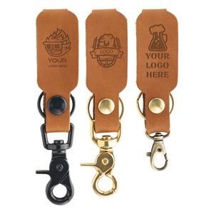 Full-Grain Leather Keychain w/Brass Scissor Clip- Belt Loop Key Fob- Made in USA