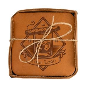 3.75" Genuine Leather Set of 4 Square Coaster w/Holder