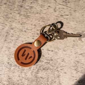 Full-Grain Leather Round Keychain w/Small Clasp and split ring