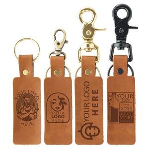 Full-Grain Leather Rectangle Keychain- Split Ring | Rectangle Size | Clasp Options | Made in the USA