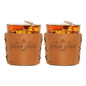 Genuine Leather Wrapped Highball Set of 2 | Fits 13 Ounce Glass | Leather Sleeve Made in the USA