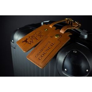 Full-Grain leather Luggage Tag with snap / brass hardware / made in USA