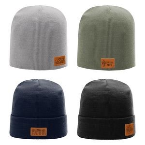Full-Grain Leather Patches Beanie | Choose Patch Shape | Choose Color | Richardson R15 or R18