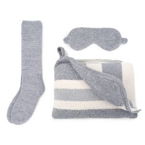 Travel Blanket / Socks / Eye Mask Sets - Rugby Stripe - Fog / Nickel - 32*48