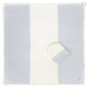 Baby Blanket - Center Str w/ Cap - Ice Blue / Creme - 30*30