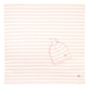 Baby Blanket - Mini Stripe w/ Cap - Pink / White - 30*30