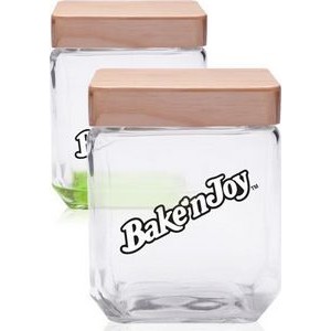 41 Oz. Square Glass Candy Jars with Wooden Lid