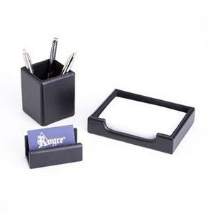 Luxury Genuine Leather Desk Set: Pen Cup Organizer, Note Tray and Business Card Holder