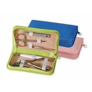 Ladies Leather Travel & Grooming Kit w/ Manicure Set & Scissors