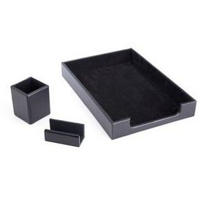Leather Desk Set: Pen Cup Organizer, Letter Tray and Business Card Holder