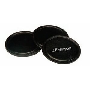 6 Round Leather Coasters in Leather Holder (4 1/4