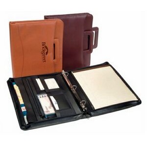 Executive Zippered Binder Organizer in Leather w/ Retractable Handles