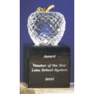 3" Crystal 1 Leaf Apple Award w/Base