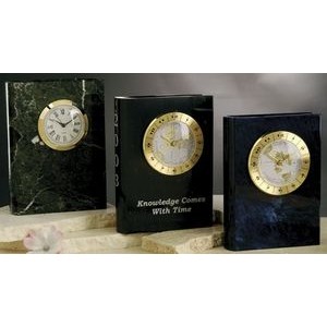 7.5" Black Genuine Marble World Time Book Shape Clock Award