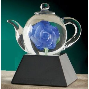 3.5" Hand Blown Blue Rose Tea Pot