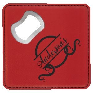 Square Red Leatherette Bottle Opener & Coaster