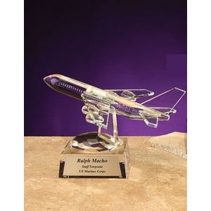 Optical Crystal 747 Jet Airplane Award w/Marble Base (12"x6")