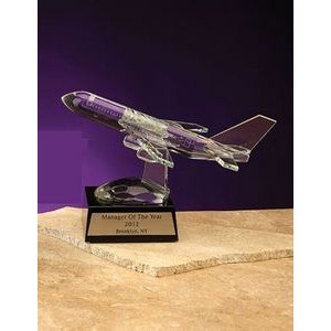 Optical Clear Crystal 747 Jet Airplane Award w/Marble Base (12"x6")