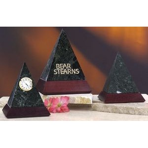 6" Genuine Marble Pyramid/Clock Award w/Color Wood Base