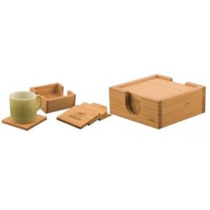 Wooden Bamboo Coaster Set w/Holder (4"x4")