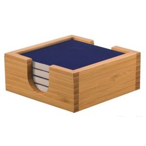 Blue Ceramic Coaster Set w/Bamboo Holder (4"x4")