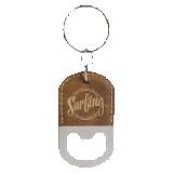 Oval Rustic/Gold Leatherette Bottle Opener Keychain
