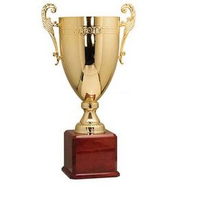 24.5" Gold Plated Aluminum Cup Trophy w/Wood Base