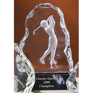 7" Woman Golfer Hand Blown Glacier Award w/Marble Base