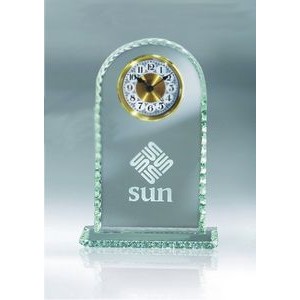 Jade Glass Arch Clock Award w/Pearl Edge
