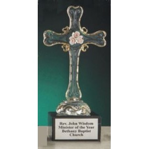 9" Crystal Cross Award w/Gold Accents & Base