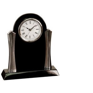 Black Desk Clock w/Silver Metal Columns