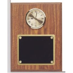 Walnut Finish Plaque w/Gold Clock (9"x12")