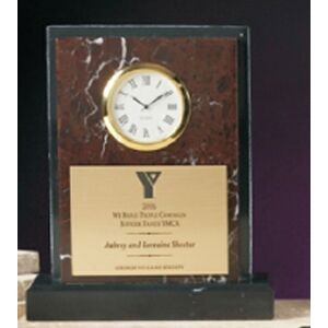 6.5" Red Genuine Marble Clock Award