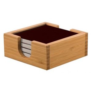 Black Ceramic Coaster Set w/Bamboo Holder (4"x4")