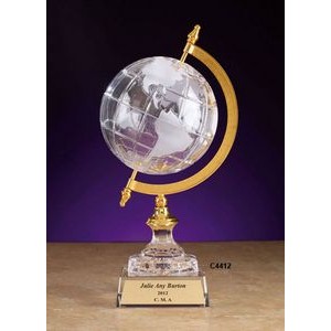 16.5" Crystal Globe w/Black Pedestal Award