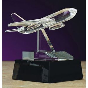 Optical Crystal 747 Jet Airplane Award w/Marble Base (7.5"x5.5")