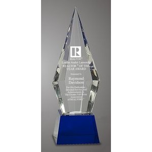11" Obelisk Facet Crystal Diamond Award w/Blue Base
