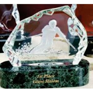 7" Snow Skating Hand Blown Glacier Award w/Marble Base