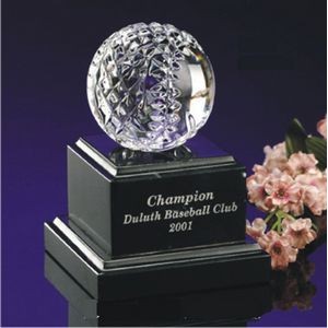 3" Waterford Crystal Baseball Award w/Marble Base