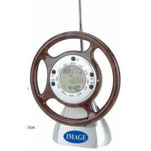 Steering Wheel World Time Clock w/ FM Scan Radio & Calendar
