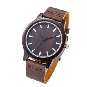 Dark Zebra Wood & PU Leather Watch