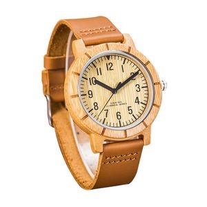 Zebra Wood & PU Leather Watch