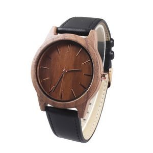Zebra Wood & PU Leather Watch